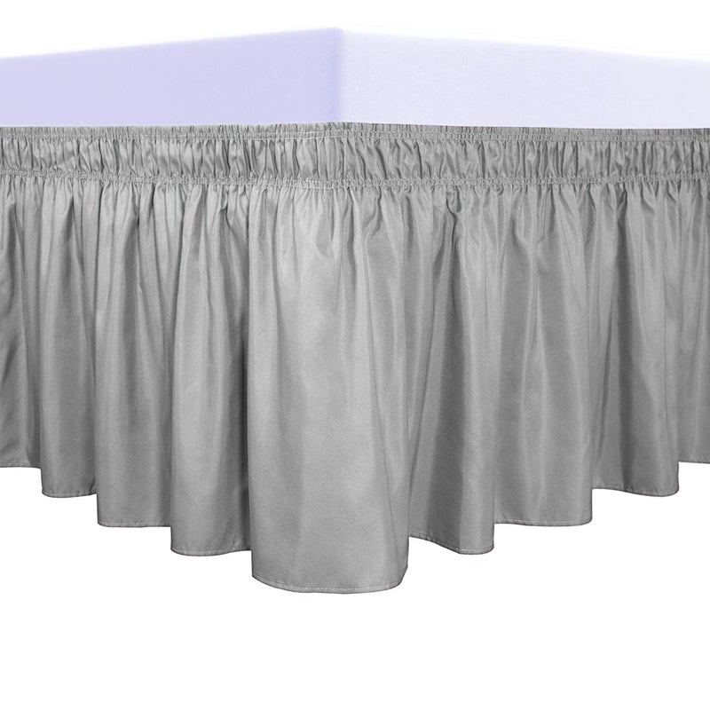 PureFit Wrap Around Ruffled Bed Skirt with Adjustable Elastic Belt - 18 Inch Drop Easy to Put On, Wrinkle Free Bedskirt Dust Ruffles, Bed Frame Cover for Queen, King and C-King Size Beds, Light Gray - Image 1